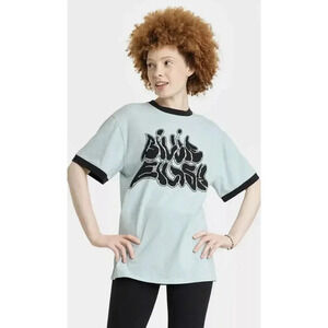 🩵Adult Billie Eilish Ringer Tee Graphic Print Teal Green Shirt Size Large NWT